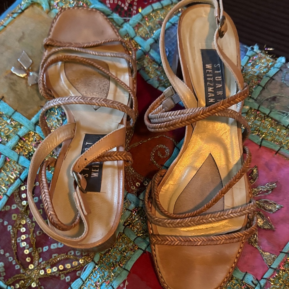 Stuart Weitzman Brown Braided Sandals